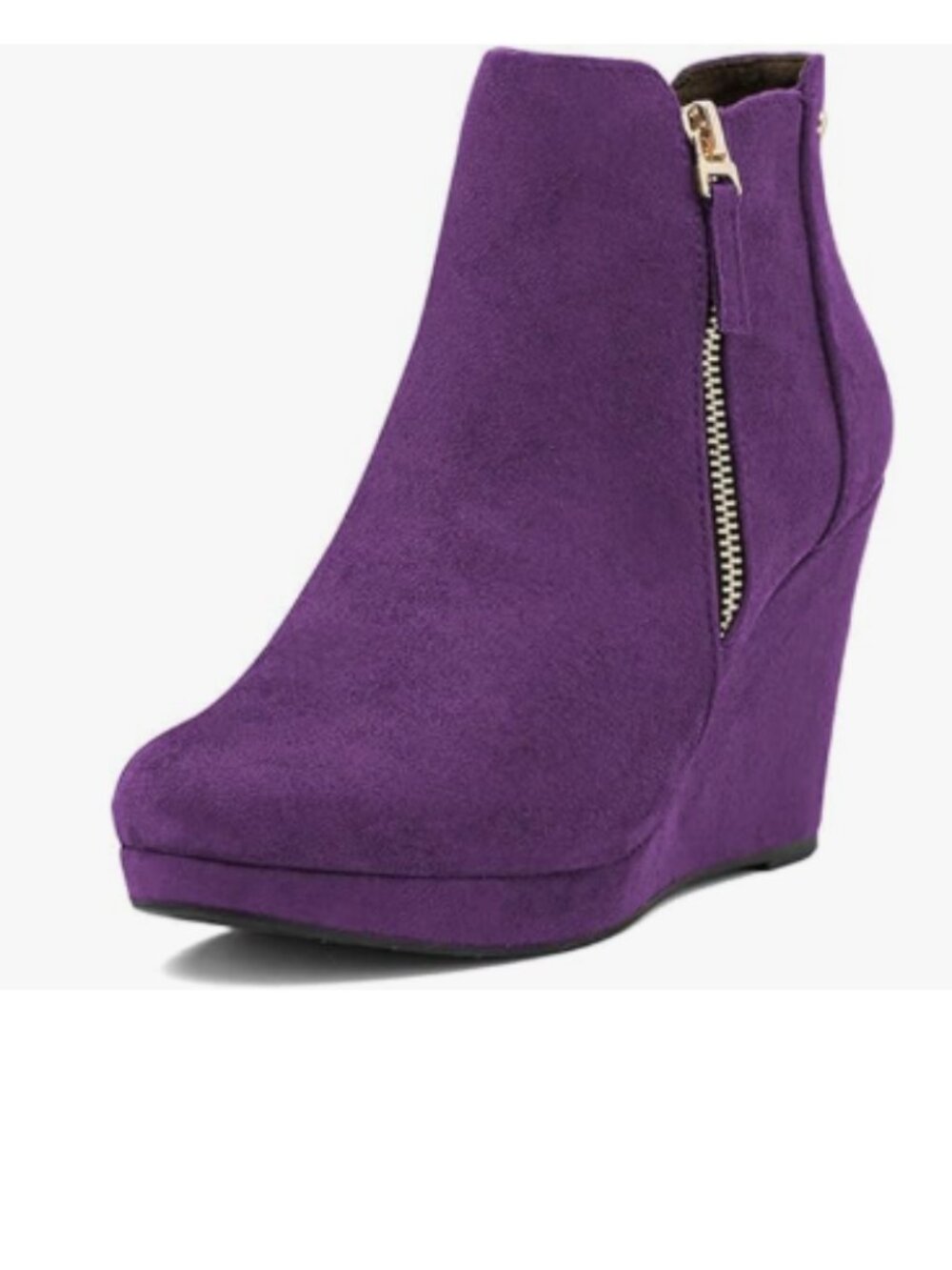miss left Purple Suede Wedge Ankle Boot Round Toe Double Zippers High Heel Booti